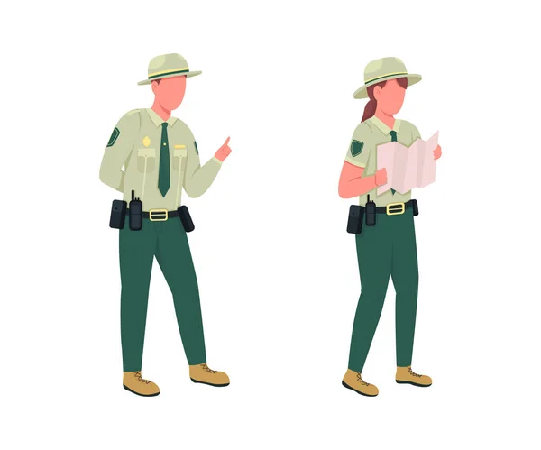 Environmental Police Male Officer Flat Color Vector Faceless Character Set — Stock Vector