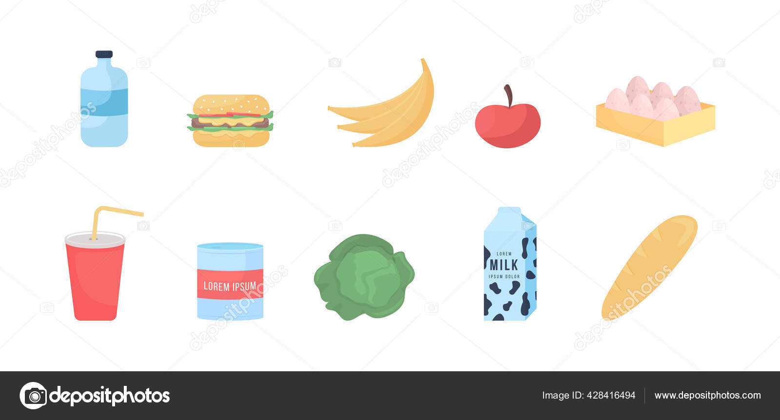 Lebensmittelgeschaft Lebensmittel Flache Farbvektorobjektsatz Frisches Gemuse Obst Getrank Der Flasche Vektorgrafik Lizenzfreie Grafiken C Ntlstudio 428416494 Depositphotos