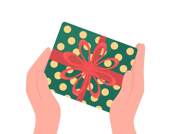 Mains donner enveloppé cadeau plat couleur vecteur objet — Image vectorielle