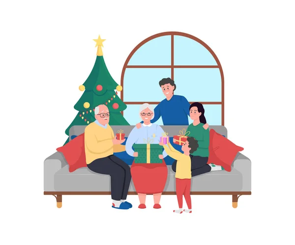 Familj jul firande 2D vektor web banner, affisch — Stock vektor