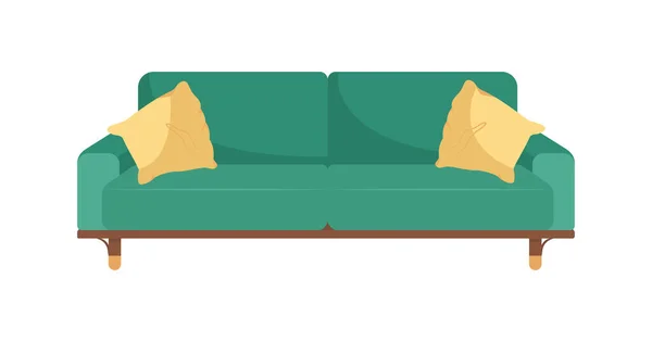 Green couch flat color vector object — Stock Vector