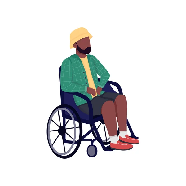 Hombre africano discapacitado en silla de ruedas plana vector de color sin rostro carácter — Vector de stock