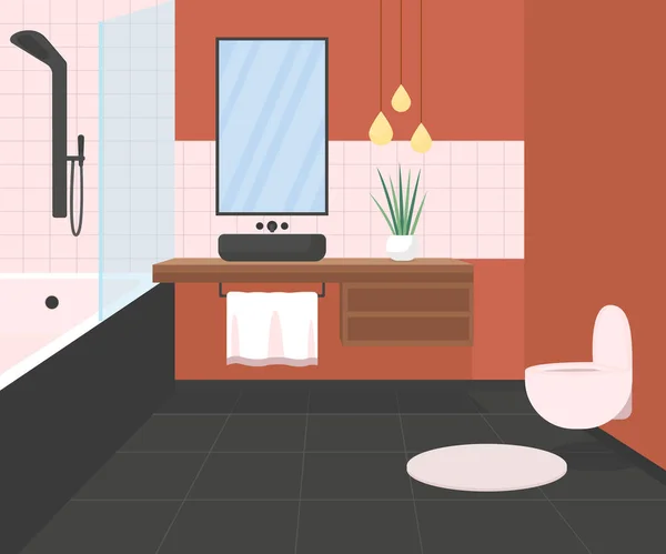 Роскошная ванная комната с плоским цветом — стоковый вектор