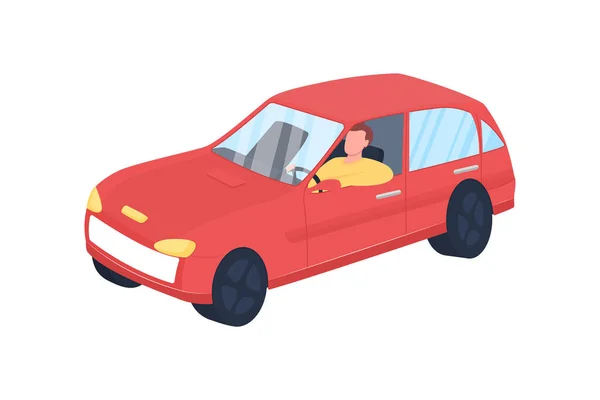 Hombre en coche rojo plano vector de color sin rostro carácter — Archivo Imágenes Vectoriales