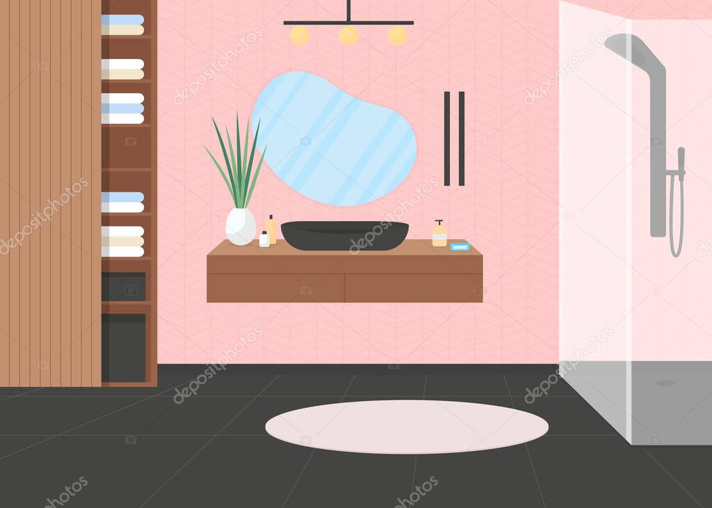 Pink luxury bathroom flat color vector illustration