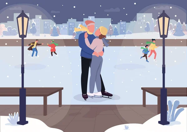 Romantic winter date flat color vector illustration — Stock Vector