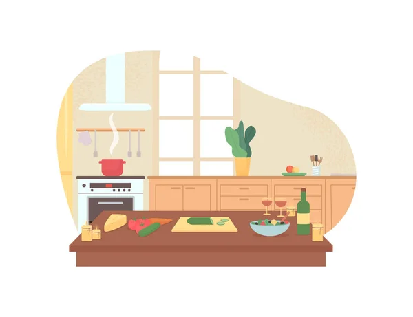 Menyiapkan Makan Malam Romantis Dapur Rumah Spanduk Web Vektor Poster - Stok Vektor