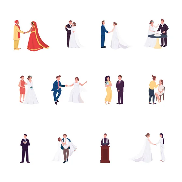 Wedding Ceremony Flat Color Vector Faceless Characters Set Groom Bride — Stock Vector