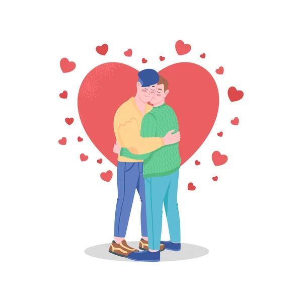 Happy Gay Couple Love Flat Color Vector Detailed Characters Valentines — Stock Vector