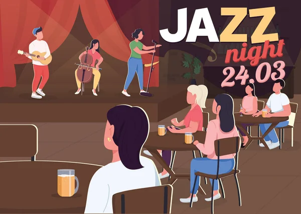 Plakat Jazz Night Płaski Wzór Wektora Tworzenie Festiwali Muzyki Współczesnej — Wektor stockowy