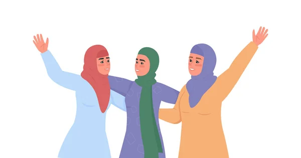 Feliz árabe mujeres en hijabs plana vector de color sin rostro caracteres — Vector de stock