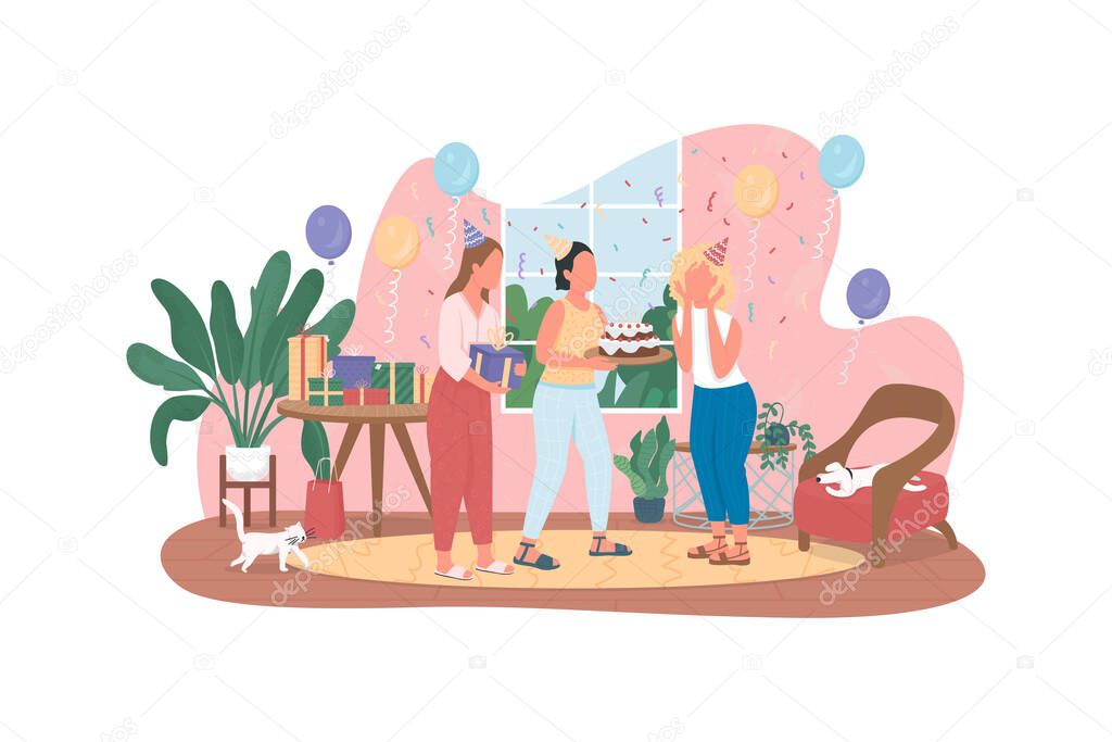 Surprise birthday party 2D vector web banner, poster