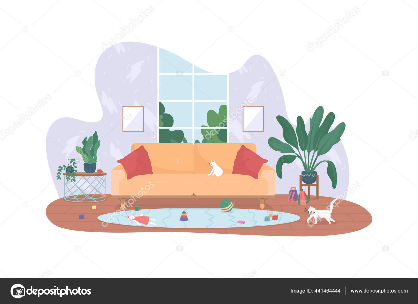 Ruang Keluarga Dengan Mainan Vector Spanduk Web Poster Sofa Karpet Stok Vektor Ntlstudio 441464444