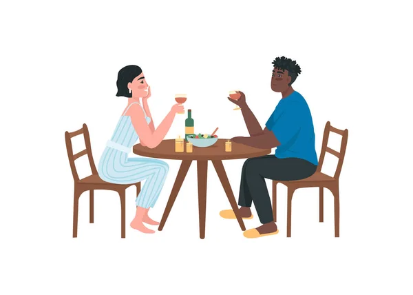 Couple Interracial Sur Date Romantique Couleur Plate Vecteur Caractères Sans — Image vectorielle