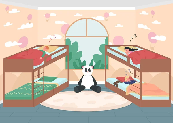 Kindergarten Bett Zeit Flache Farbvektor Illustration Vorschulkindbetreuung Tageszeit Für Kinder — Stockvektor