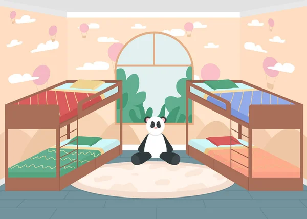 Kinder Schlafzimmer Flache Farbvektor Illustration Vorschulraum Für Kinder Die Tagsüber — Stockvektor