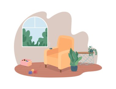 Sigara zararlı 2D vektör afişi, poster. Kül tablasında sigara. Çizgi film arka planında sigara içilen ev iç mekan. Kötü alışkanlık, sağlıksız yaşam tarzı basılabilir yama, renkli ağ ögesi