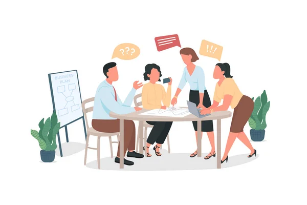 Arguing Coworkers Flat Color Vector Faceless Characters Office Meeting Bad — Stock Vector