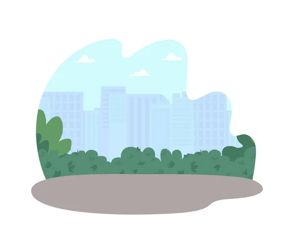 公共公園の2DベクトルのWebバナー ポスター 近代的な建物とスカイライン 木の近くの通り 漫画の背景に都市フラットシーン 市中心街印刷可能なパッチ カラフルなウェブ要素 — ストックベクタ