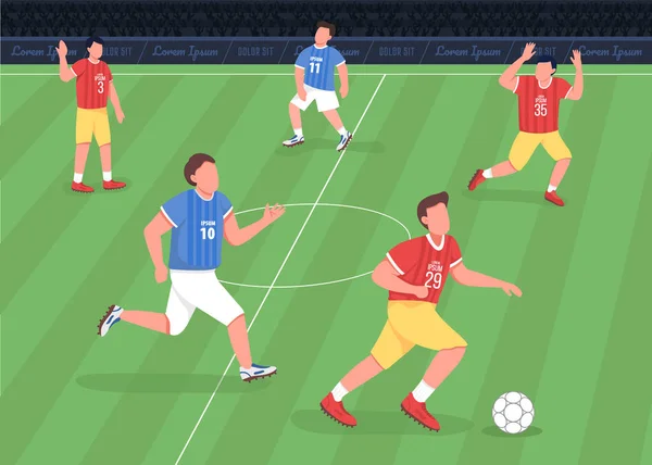 Voetbal Wedstrijd Vlakke Kleur Vector Illustratie Voorwaarts Richting Vijandelijke Kant — Stockvector