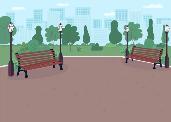 Stadspark Platte Kleur Vector Illustratie Rustige Plek Wandelen Spelen Met — Stockvector