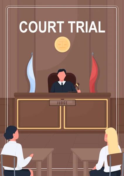 Плакат Судебного Процесса Плоским Векторным Шаблоном Судья Сообщает Решение Суда — стоковый вектор