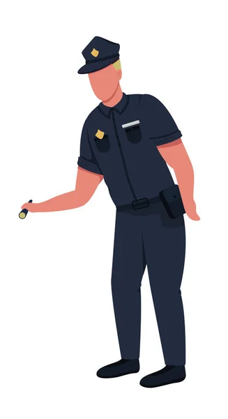 Policista Plochý Barevný Vektor Bez Tváře Pracovník Oddělení Vyšetřuje Místo — Stockový vektor