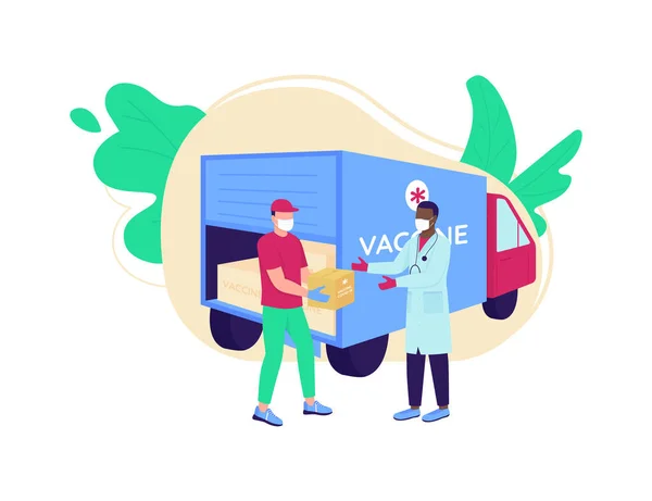 Vaccine Delivery Flat Concept Vektor Illustration Covid Medikamentenverteilung Medikamentenlieferung Kurier — Stockvektor