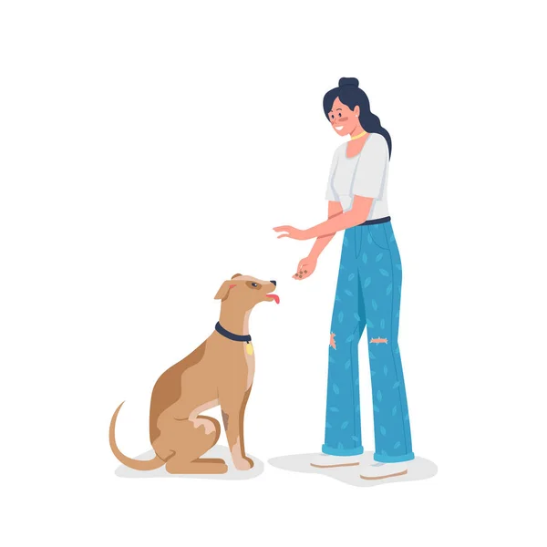 여자는 개에게 벡터를 캐릭터로 가르치죠 강아지갖고 거좋아 사장님 동물돌보기 그래픽 — 스톡 벡터