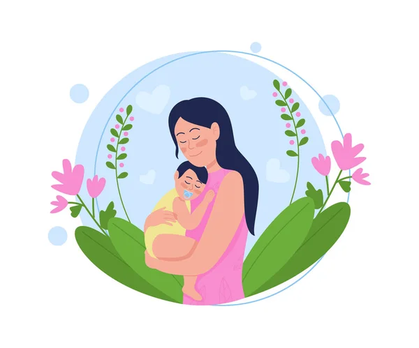 Young Mother Baby Flat Concept Vector Illustration Parent Love Child — Stock Vector