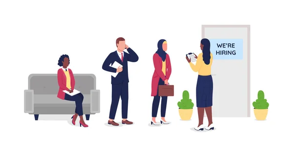 Candidate Waiting Job Interview Flat Color Vector Faceless Characters Manager — Wektor stockowy