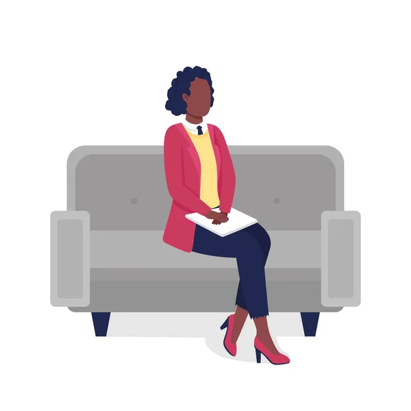 African American Professional Woman Flat Color Vector Faceless Character Interview — Wektor stockowy