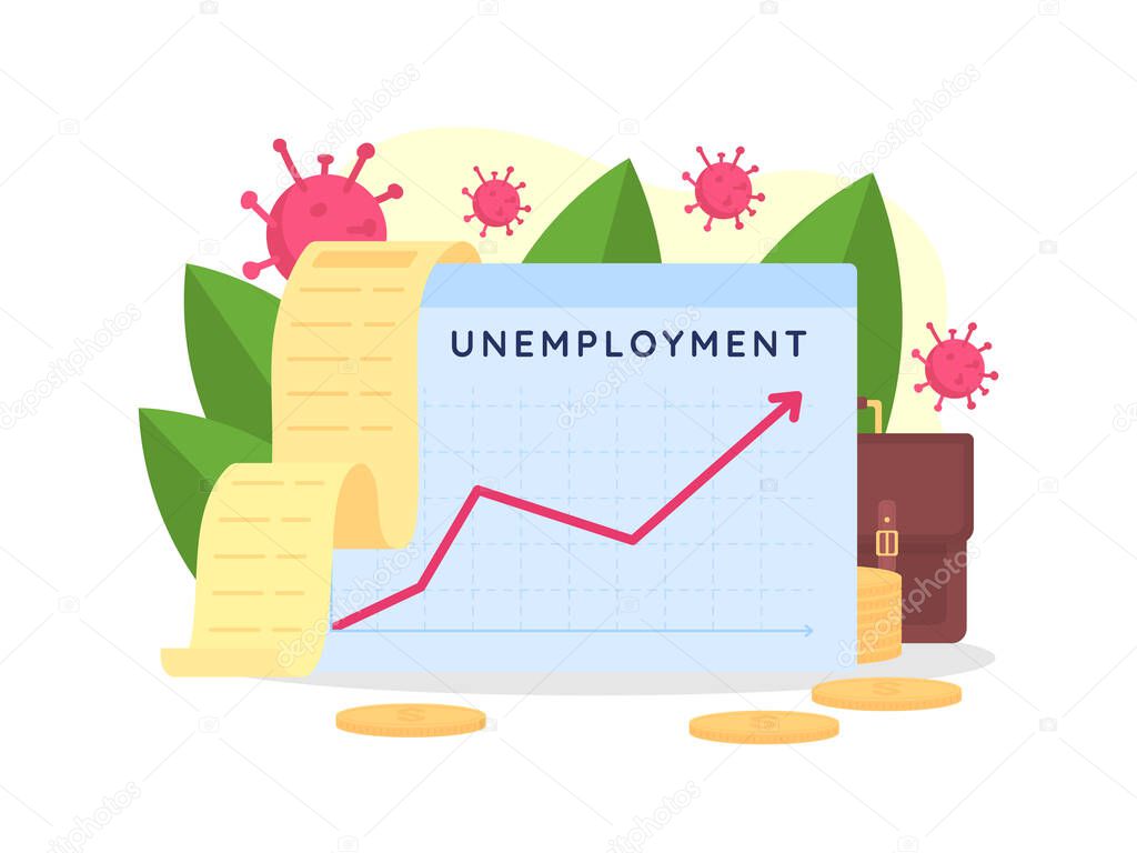 Increasing unemployment chart flat concept vector illustration. Rate of losing jobs. Employment problem. Financial recession 2D cartoon scene for web design. Economic depression creative idea