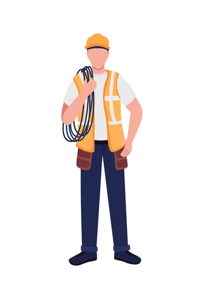 Caucasian Male Electrical Engineer Flat Color Vector Faceless Character Technician — Stock Vector