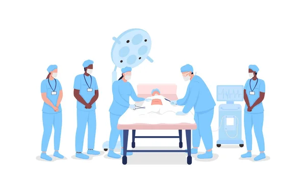 Medizinische Praktikanten Beobachten Professionelle Chirurgen Bei Eingriffen Mit Flachen Farbvektoren — Stockvektor