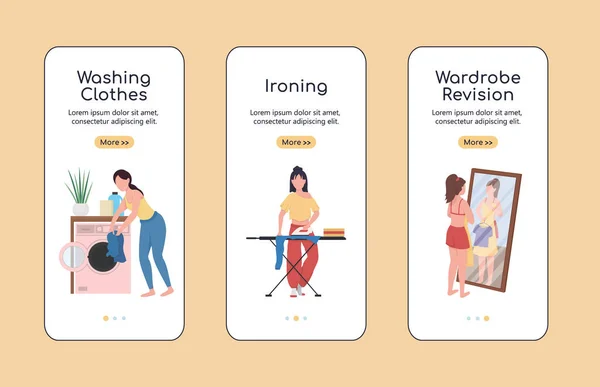 Kleiderrevision Onboarding Mobile App Screen Flat Vektor Template Frühjahrsputz Durchgängige — Stockvektor