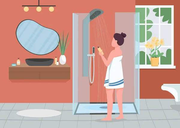 Tägliche Hygiene Routine Flache Farbvektordarstellung Persönliche Sauberkeit Dusche Mit Fließendem — Stockvektor