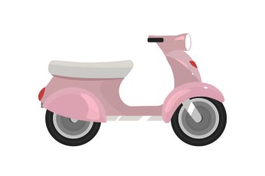 Scooter düz renk vektör nesnesi. Şehir ulaşımı seçeneği. Moped. Motorlu bireysel taşıma. Düşük hızlı motosiklet, web grafik tasarımı ve animasyonu için izole edilmiş karikatür çizimi