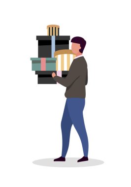 Erkek tüketici düz renk vektörü meçhul karakter. Modayı takip ediyorum. Erkek odaklı pazarlama. Erkek moda taciri, web grafik tasarımı ve animasyonu için izole edilmiş karikatür çizimi