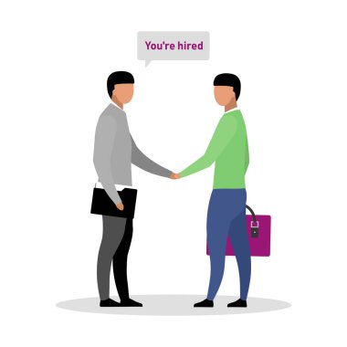 Şirket düz renk vektörü yüzsüz karakterler tarafından kiralanmak. Başarılı bir iş. Potansiyel adaylar, web grafik tasarımı ve animasyonu için karikatür çizimlerini izole ettiler