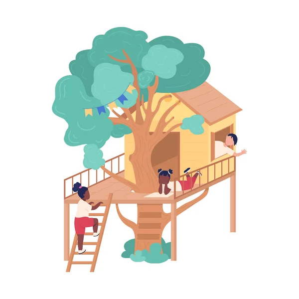 Pasando Rato Con Amigos Árbol Fuerte Ilustración Vector Color Plano — Vector de stock