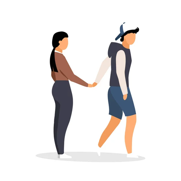 Couple Holding Hands Flat Color Vector Faceless Characters Walking Together — Διανυσματικό Αρχείο