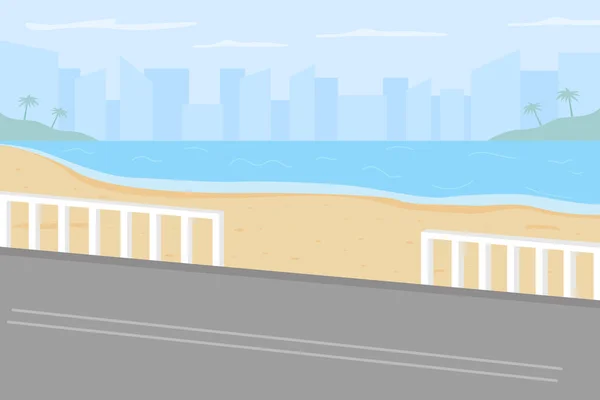 Illustration Vectorielle Couleur Plate Plage Hawaï Route Vers Ville Station — Image vectorielle