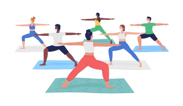 Clase Yoga Durante Pandemia Vector Color Plano Sin Rostro Carácter — Archivo Imágenes Vectoriales