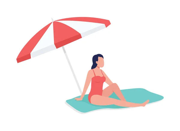 Bain Soleil Sous Parapluie Semi Plat Couleur Vecteur Caractère Une — Image vectorielle