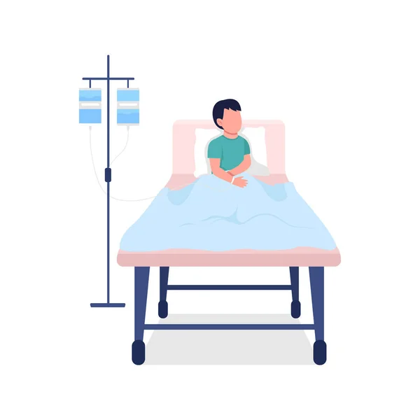 Kid Hospital Bed Semi Flat Color Vector Character Sick Child — Stock Vector