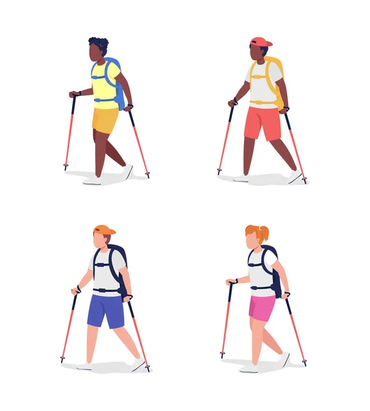 Set Caratteri Vettoriali Colori Semipiatti Trekkers Figure Escursionisti Persone Corpo — Vettoriale Stock