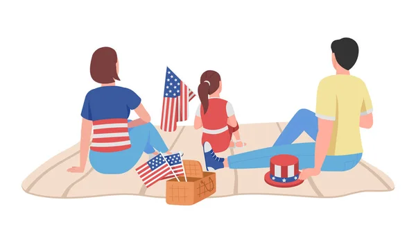 American Family July 4Th Semi Flat Color Vector Character Sitting — Stock Vector