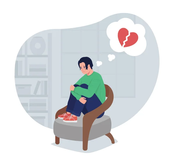 Depressed Lonely Boy Thinking Heartbreak Vector Isolated Illustration Teen Depressed — Stock Vector