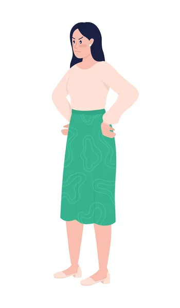 Upset Irritated Woman Semi Flat Color Vector Character Standing Figure — Stock Vector